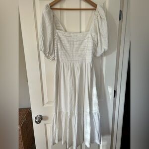 Abercrombie & Fitch White Midi Dress with Puff Sleeves